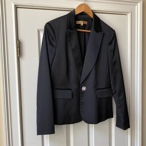 Nipon Boutique Never worn black satin blazer with Crystal button fully lined